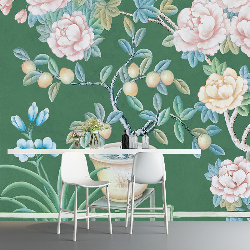 Non-Woven Washable Murals Modern Art Potted Fruit and Peony Painting Wall Decor for Dining Room