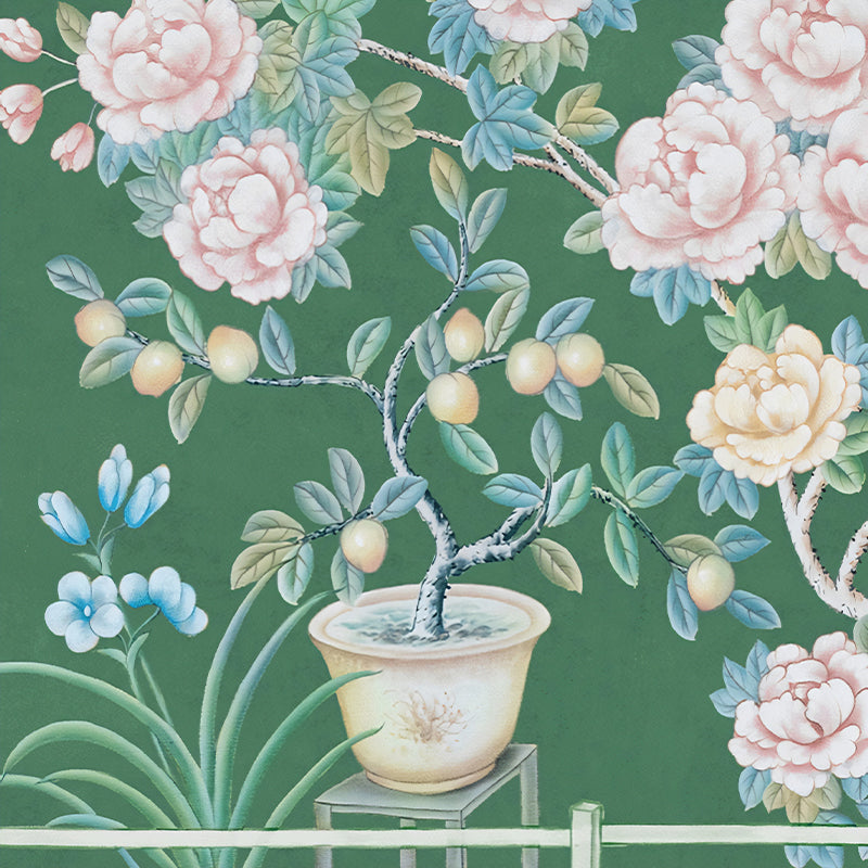 Non-Woven Washable Murals Modern Art Potted Fruit and Peony Painting Wall Decor for Dining Room