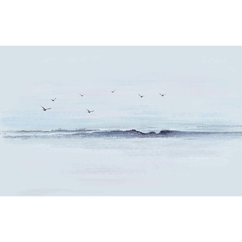 Modern Gull and Sea Surf Murals for Living Room Customized Wall Decor in Grey-Blue