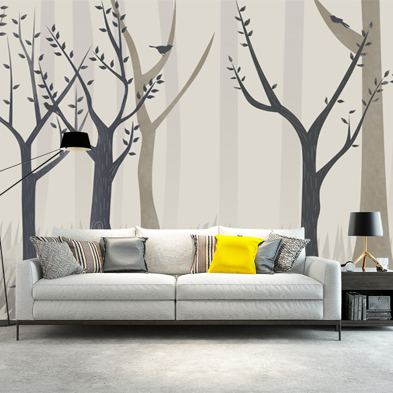 Brown Tree Murals Wallpaper Misty Forest Modern Environmental Wall Covering for Home