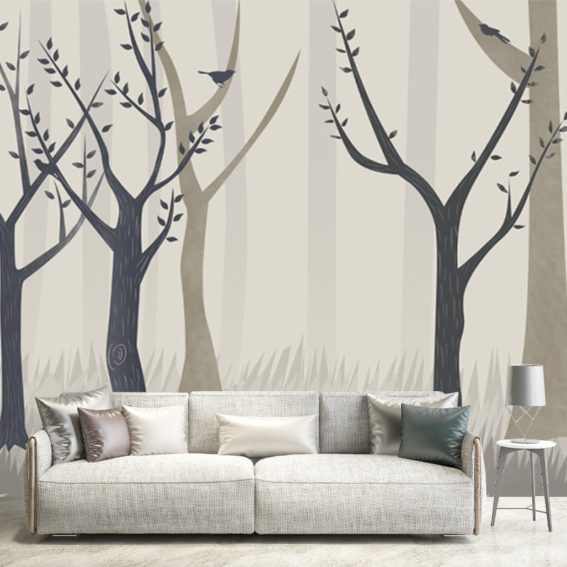 Brown Tree Murals Wallpaper Misty Forest Modern Environmental Wall Covering for Home