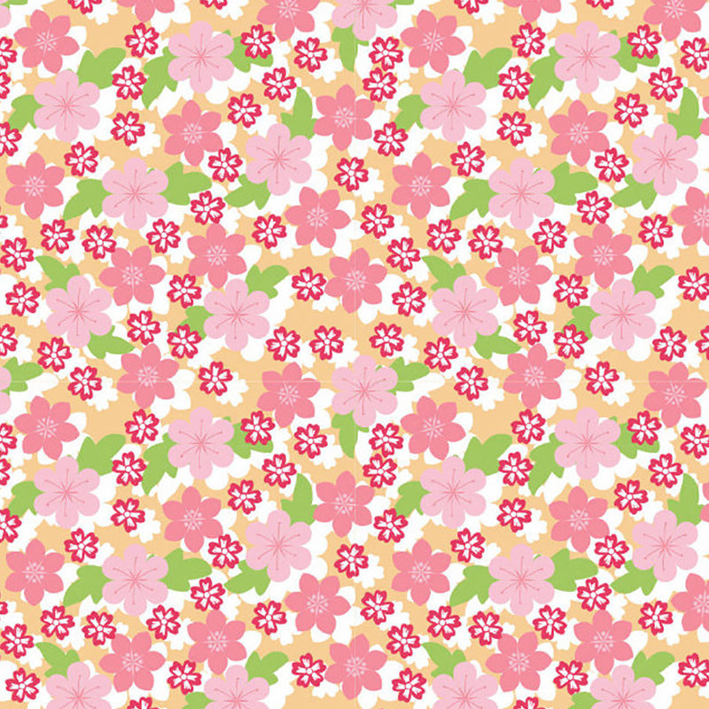 Contemporary Florets Wall Murals in Pink and Green Bedroom Wall Covering, Made to Measure