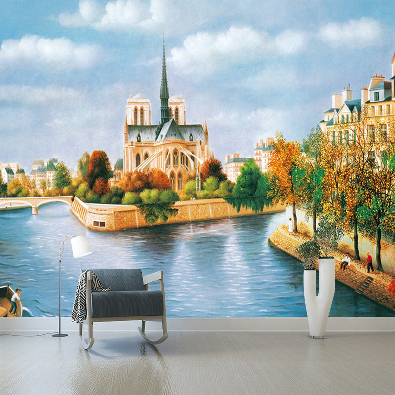 Full-Size Venice Town Murals Decal Blue and Brown Non-Woven Material Wall Art, Waterproof, Custom Size