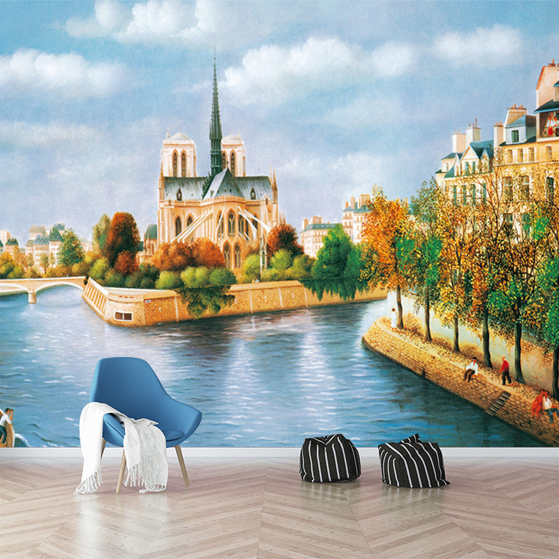 Full-Size Venice Town Murals Decal Blue and Brown Non-Woven Material Wall Art, Waterproof, Custom Size