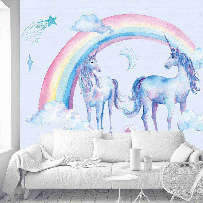 Non-Woven Washable Murals Childrens Art Unicorn and Rainbow Wall Decor for Bedroom