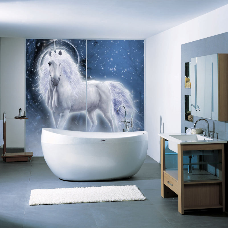 Fairy Tale Steed Wallpaper Murals Scandinavian Smooth Wall Art in Blue and White