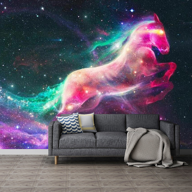 Purple-Green Unicorn Mural Decal Stain Resistant Wall Covering for Bedroom, Non-Woven
