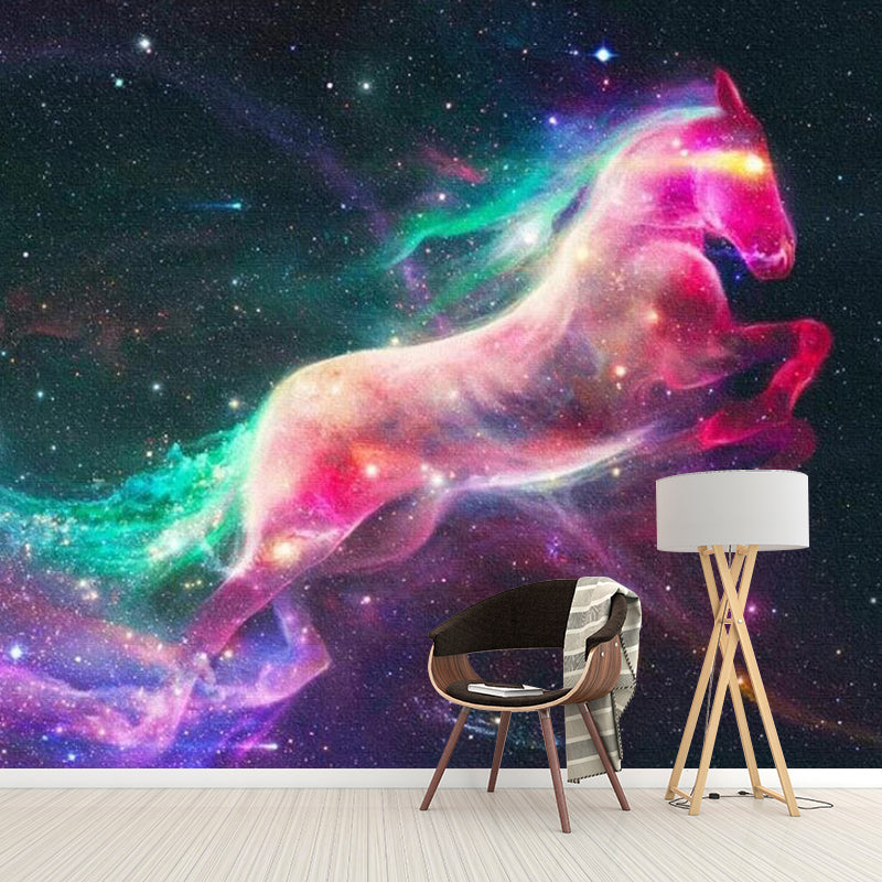 Purple-Green Unicorn Mural Decal Stain Resistant Wall Covering for Bedroom, Non-Woven