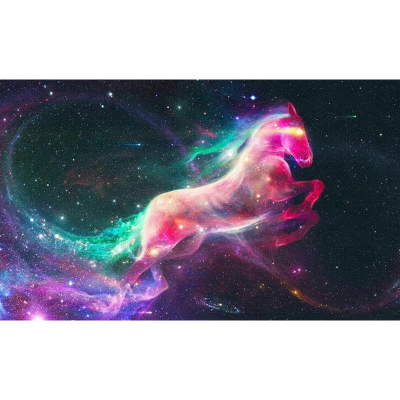 Purple-Green Unicorn Mural Decal Stain Resistant Wall Covering for Bedroom, Non-Woven