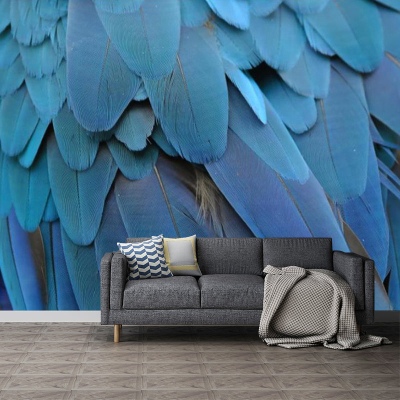 Modern Feather Wallpaper Murals Non-Woven Fabric Decorative Blue Wall Decor for Bedroom