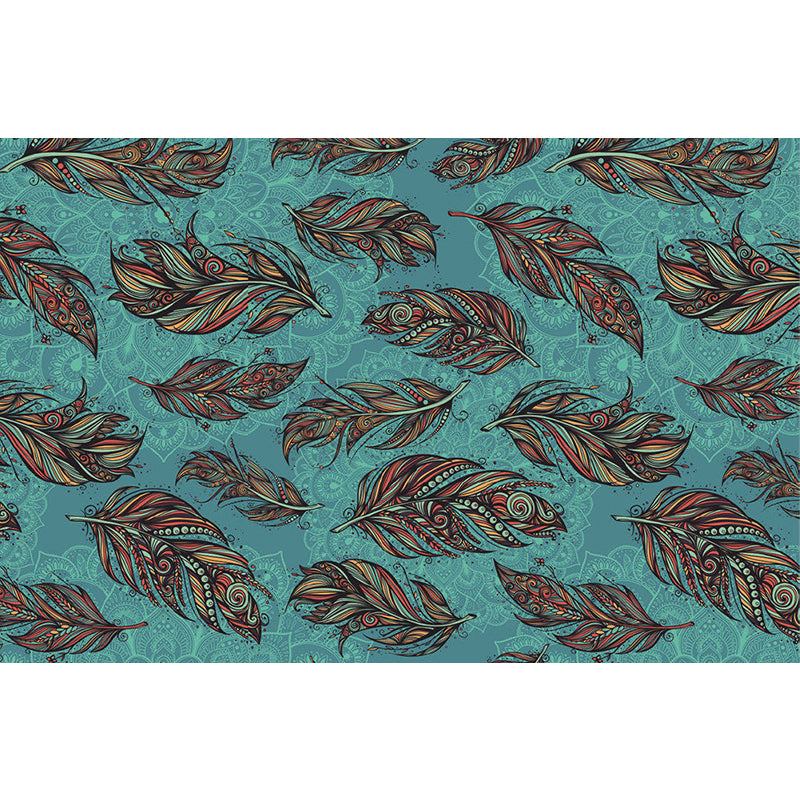 Modern Feathers Wall Murals for Backsplash, Customize Size Available Wall Art in Aqua and Brown