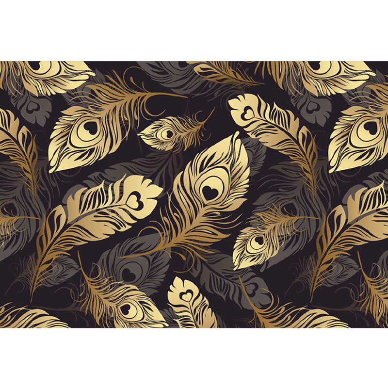 Contemporary Feather Murals in Grey and Yellow Bedroom Wall Decor, Customize Size Available