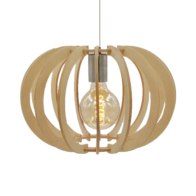 Contemporáneo de tambor redonda Madera clara 1 Restaurante ligero Luz colgante de lámpara en beige