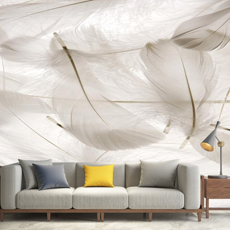 Water Resistant Feather Wall Mural Decal Full Size Modernist Wall Art for Bedroom