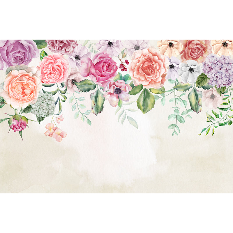 Flower Pattern Murals Contemporary Non-Woven Fabric Wall Covering in Pink and Green
