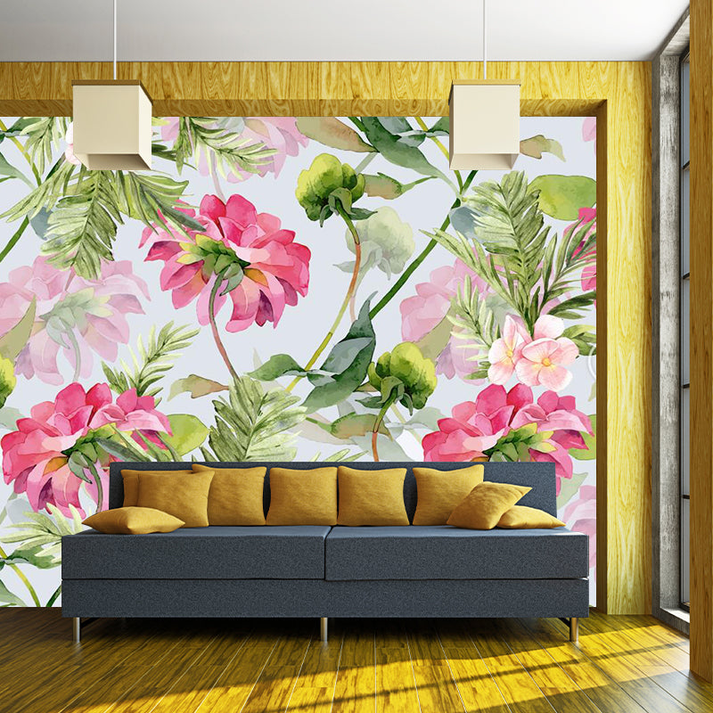 Cottage Apricot Blossom Mural Decal Pink and Green Flower Wall Decor for Bedroom