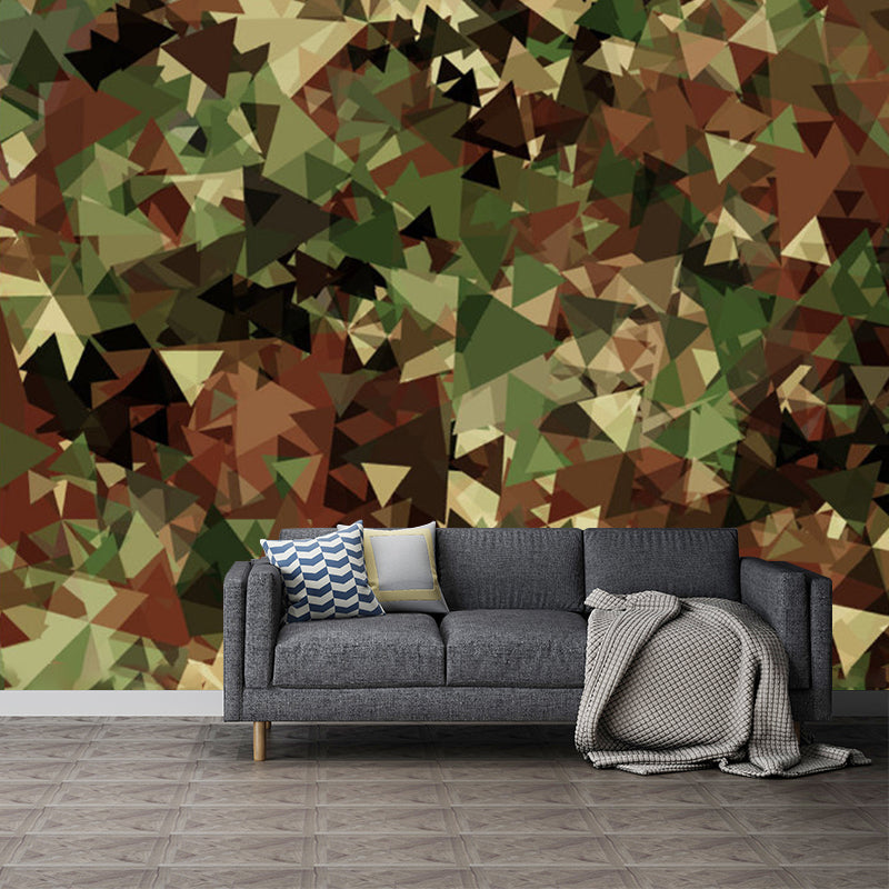 Camo Triangle Wall Paper Murals Modern Non-Woven Cloth Wall Covering in Army Green
