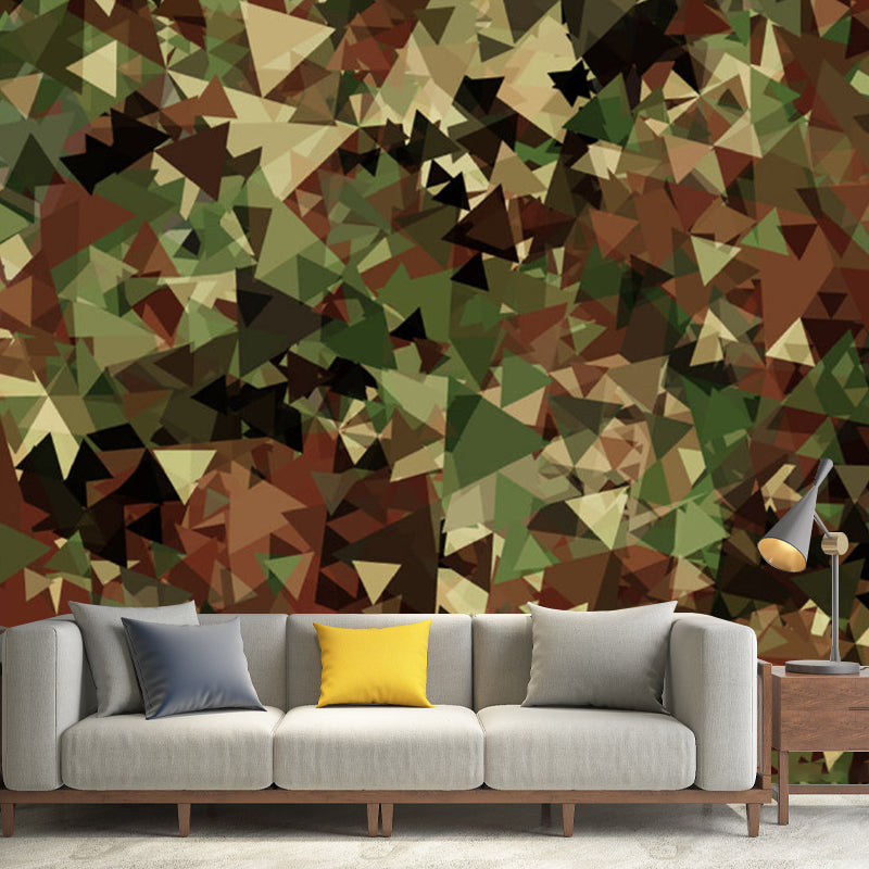 Camo Triangle Wall Paper Murals Modern Non-Woven Cloth Wall Covering in Army Green
