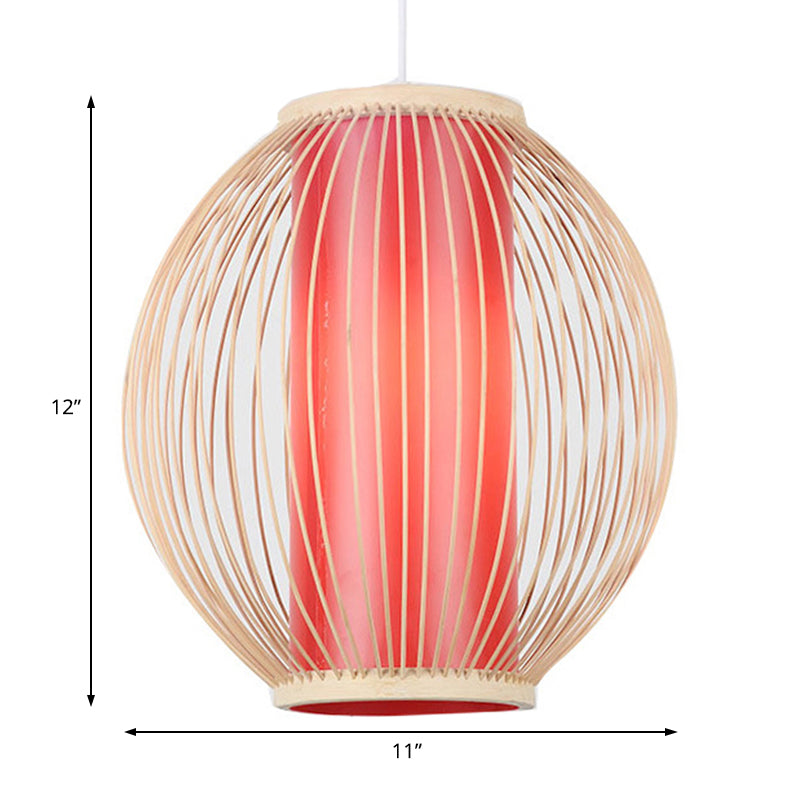 Globale Küchenhänge -Leuchten Bambus 1 Leichte chinesische Hängebanglampe mit innerer rotem Zylinderschatten