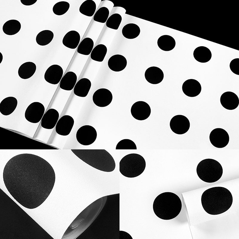 Black Polka Dots Wallpaper Roll Moisture-Resistant Wall Decor on White for Living Room