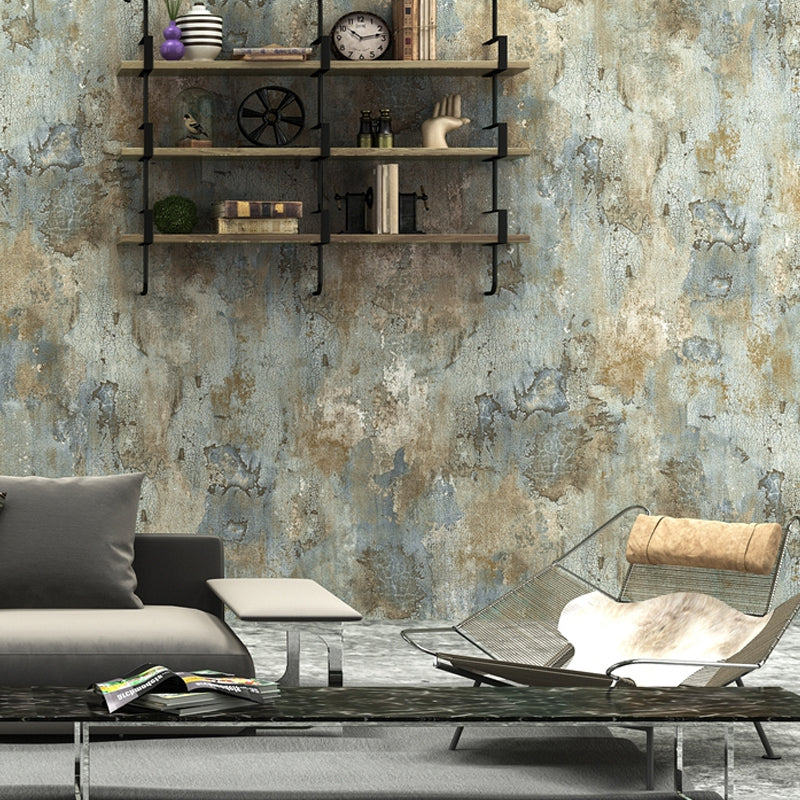 Retro Distressed Wallpaper Roll Blue Moisture Resistant Wall Art for Dining Room