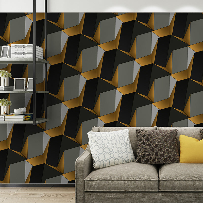 3D Effect Geometric Wallpaper Roll Mid-Century Non-Pasted Living Room Wall Decor