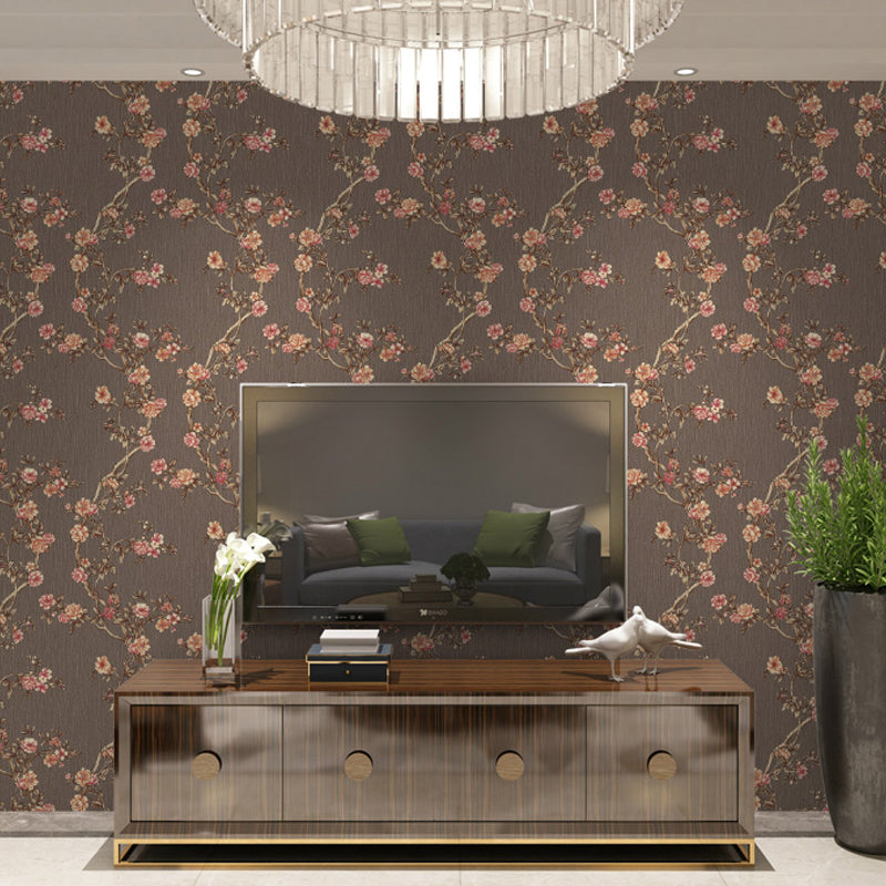 Rustic Plum Blossom Wallpaper Pastel Color Living Room Wall Decoration, Size Optional