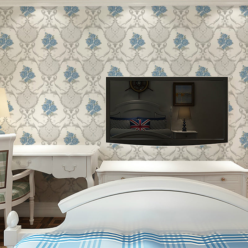 Washable Wallpaper Rural PVC Wall Covering with Blooming Peony Pattern, Unpasted