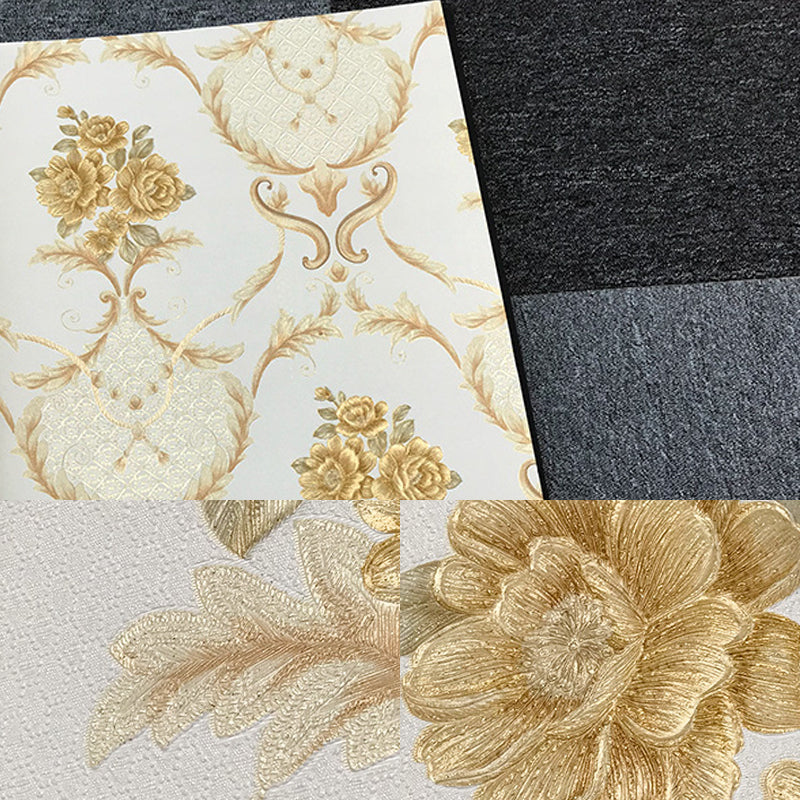 Washable Wallpaper Rural PVC Wall Covering with Blooming Peony Pattern, Unpasted