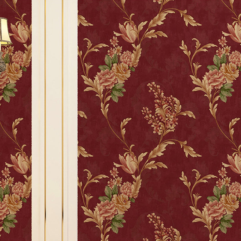 57.1-sq ft Flower Wallpaper for Bedroom Peony Branch Wall Decor in Dark Color, Moisture Resistant