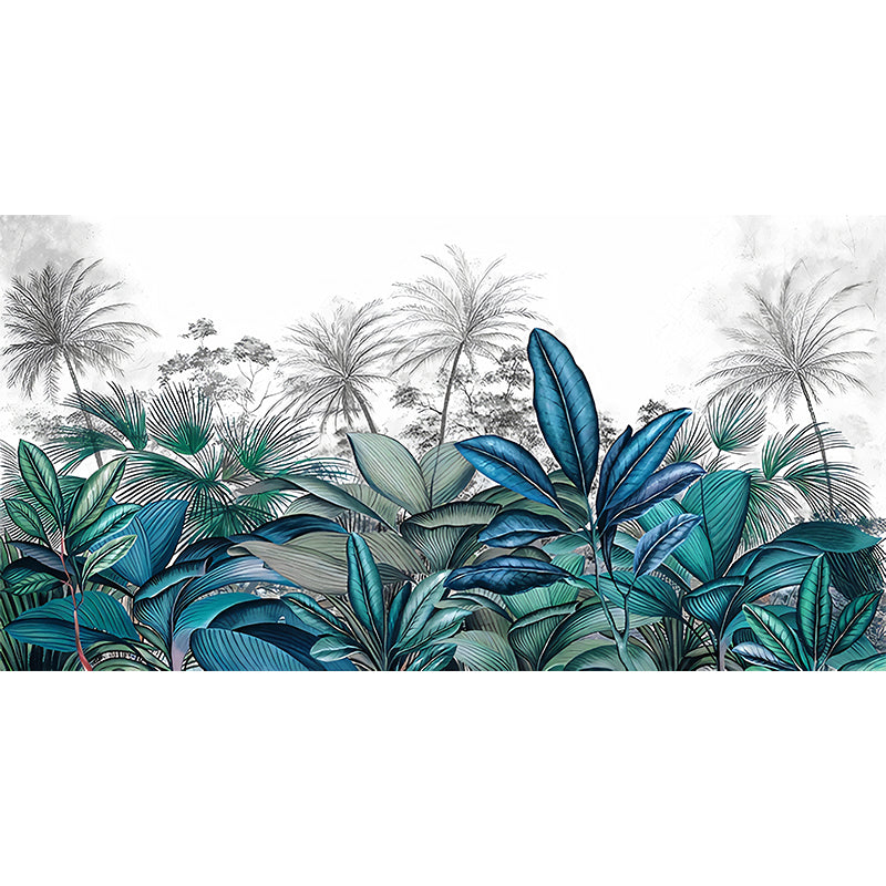 Tropical Plant Ginger Leaf Mural Decal Blue and White Water Resistant Wall Art for Bedroom