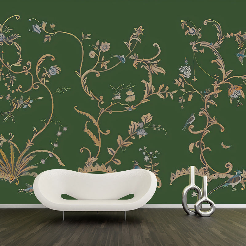 Dark Color Rustic Wall Mural Large Size Swirl Flower Wall Decor for Home, Non-Woven