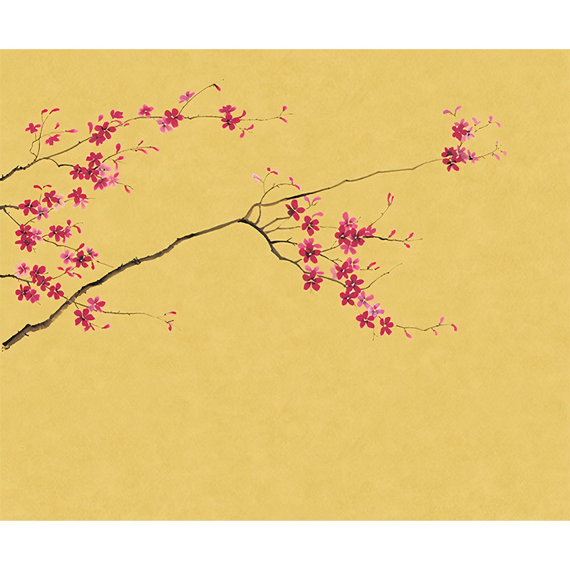 Enchanting Plum Branch Mural Decal Moisture Resistant Asian Bedroom Wall Art in Dark Color