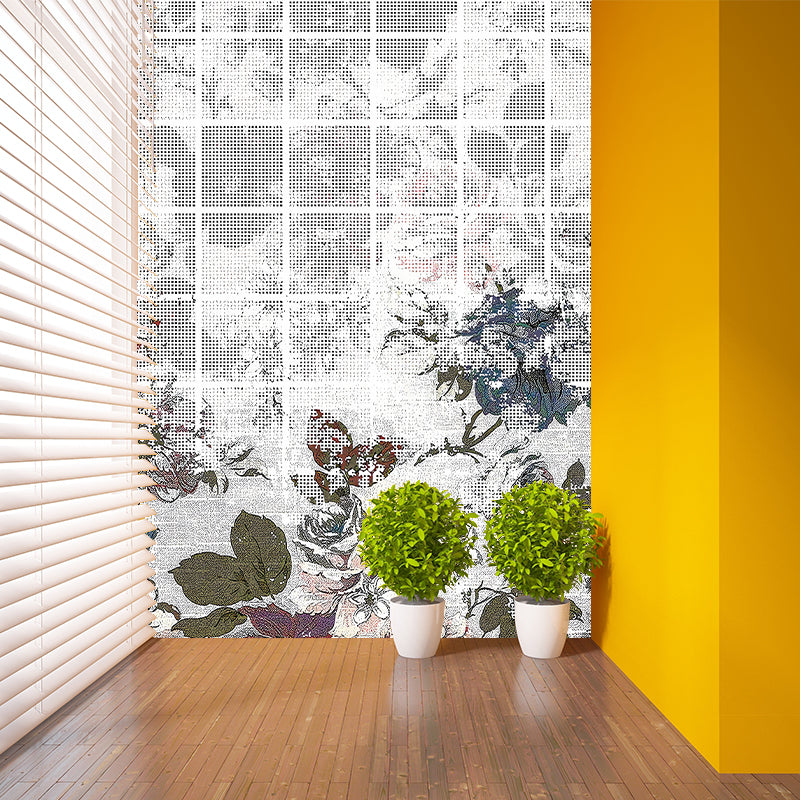 Full Size Modernist Wallpaper Murals Blue-Grey Peony Wall Decor for Home, Custom Made