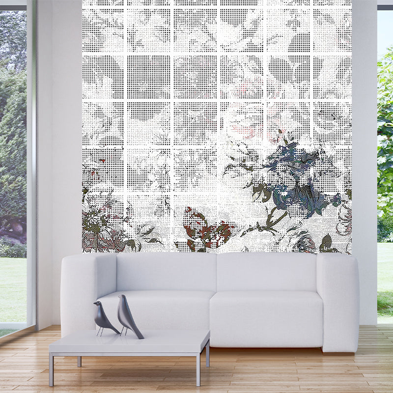 Full Size Modernist Wallpaper Murals Blue-Grey Peony Wall Decor for Home, Custom Made