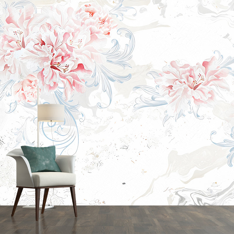 Large Flower Mural Decal Modern Beautiful Lily Blossom Wall Covering in Pink for Bedroom