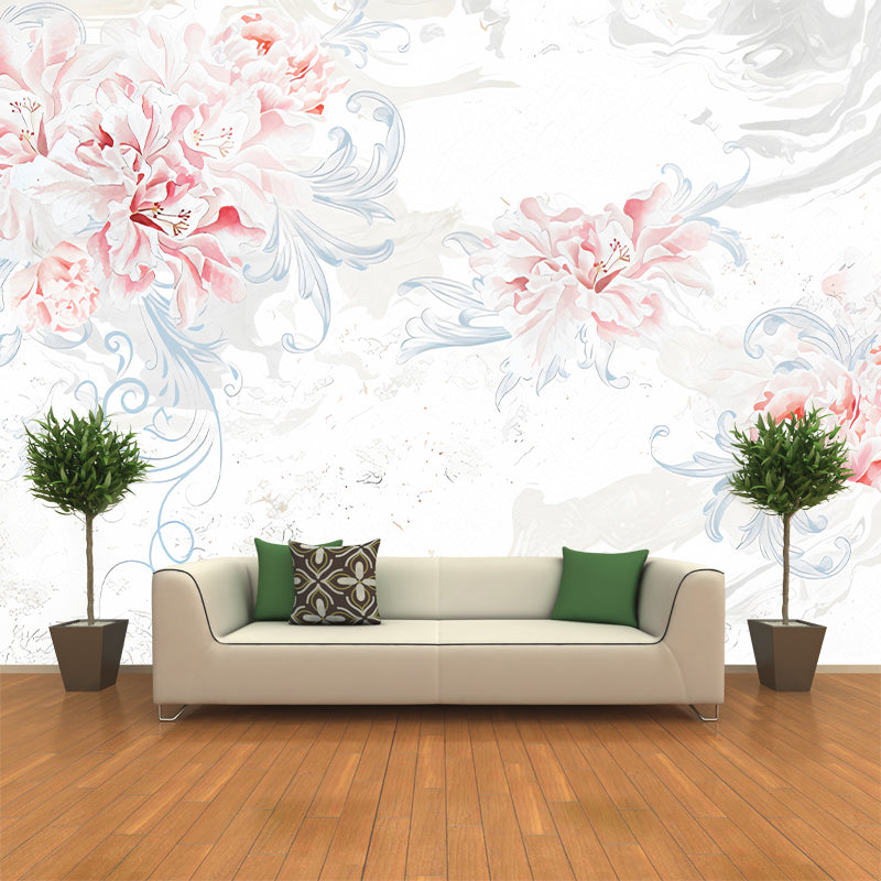 Large Flower Mural Decal Modern Beautiful Lily Blossom Wall Covering in Pink for Bedroom