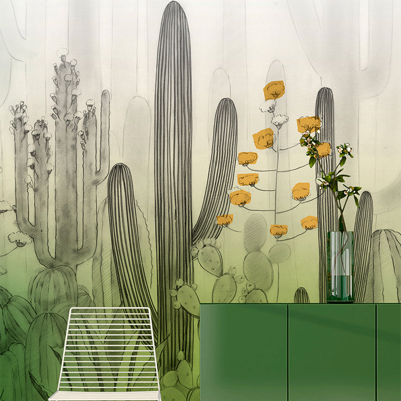 Green Cactus Field Wallpaper Murals Water Resistant Wall Decor for Bedroom, Non-Woven