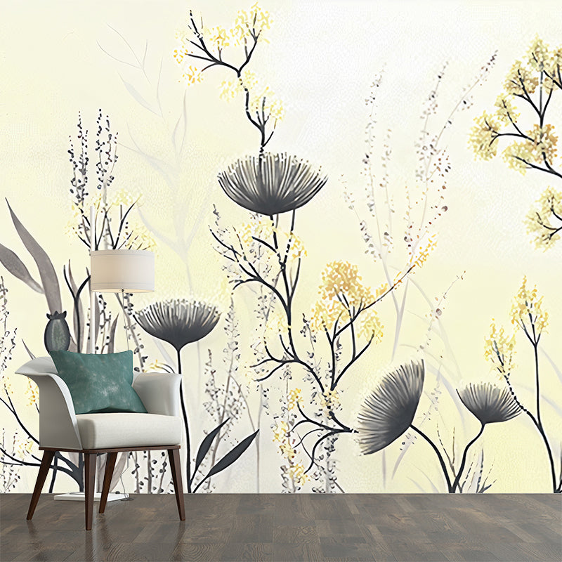Illustration Plant Bushes Wall Murals for Dining Room in Light Color, Made to Measure