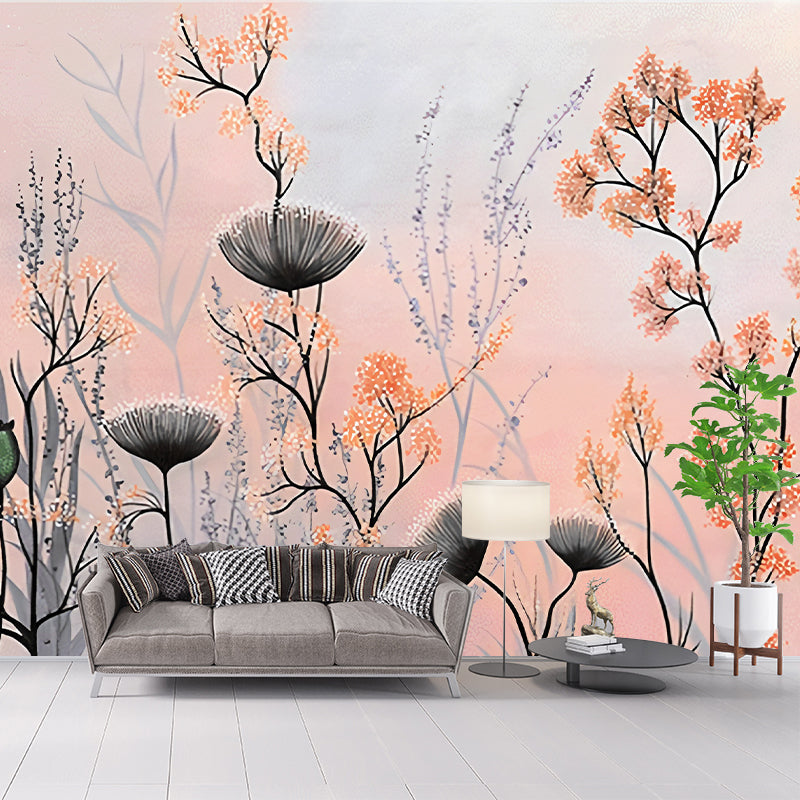 Illustration Plant Bushes Wall Murals for Dining Room in Light Color, Made to Measure