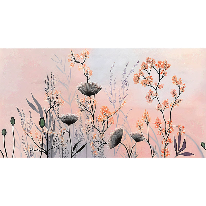 Illustration Plant Bushes Wall Murals for Dining Room in Light Color, Made to Measure