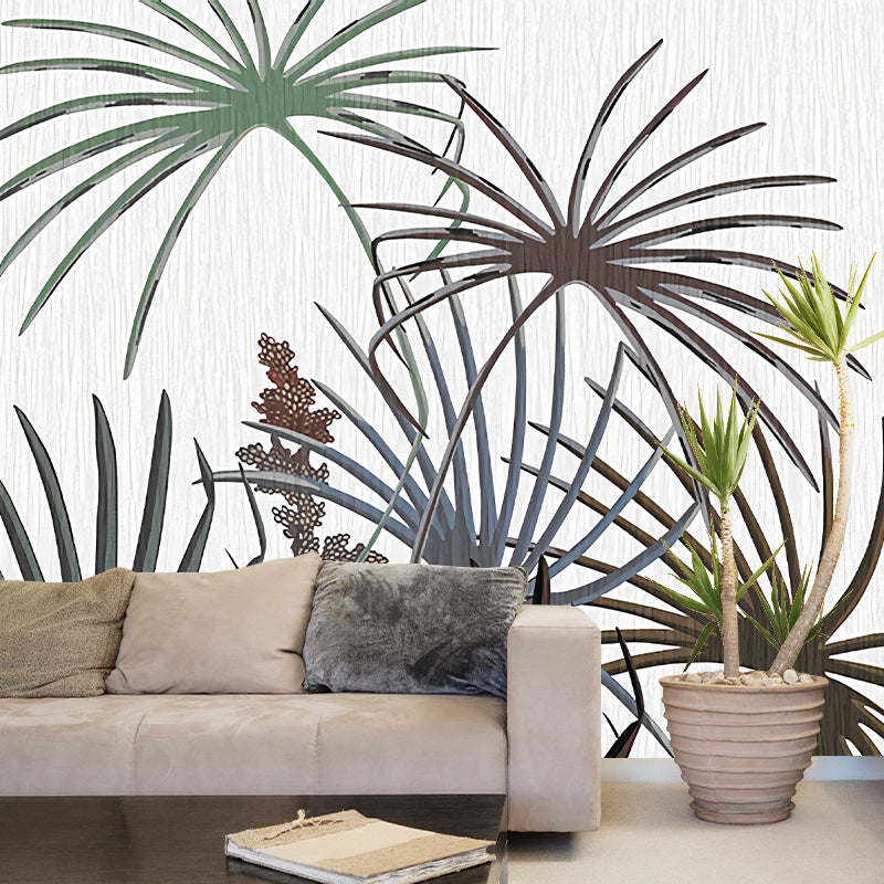 Illustration Palmetto Fan Leaf Mural Decal Full-Size Wall Covering for Living Room, Custom Print