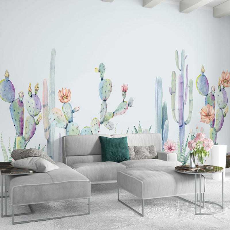Light Green Cactus Mural Wallpaper Stain Resistant Tropix Living Room Wall Covering