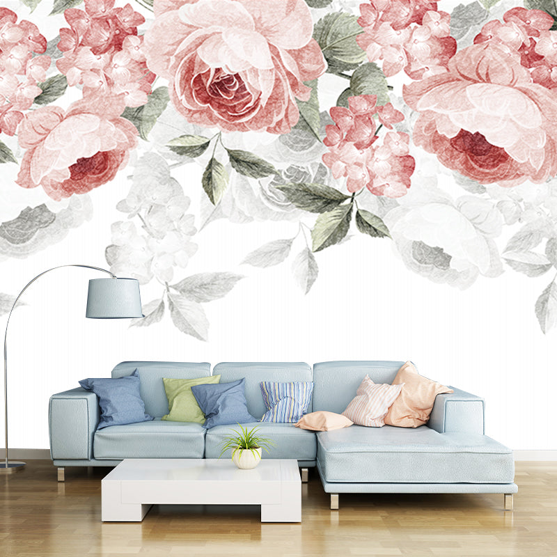 Full Size Peonies Wall Mural Decal Stylish Beautiful Flower Wall Decor in Pink-Green