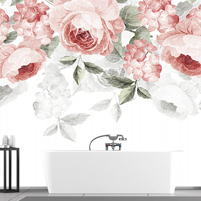 Full Size Peonies Wall Mural Decal Stylish Beautiful Flower Wall Decor in Pink-Green
