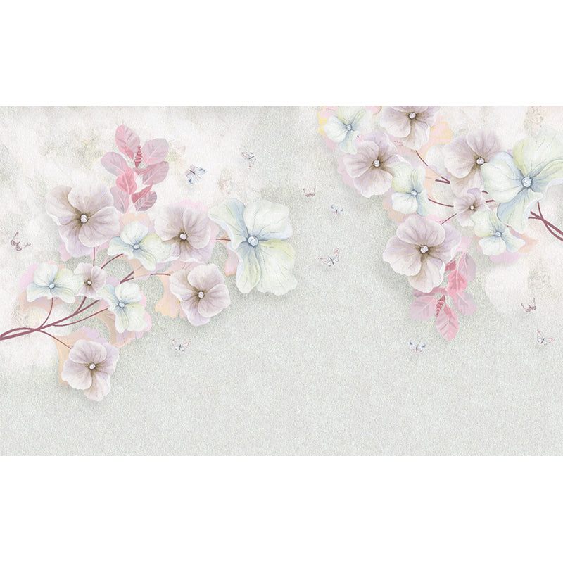 Pink Flowering Apricot Mural Decal Stain-Resistant Wall Covering for Living Room