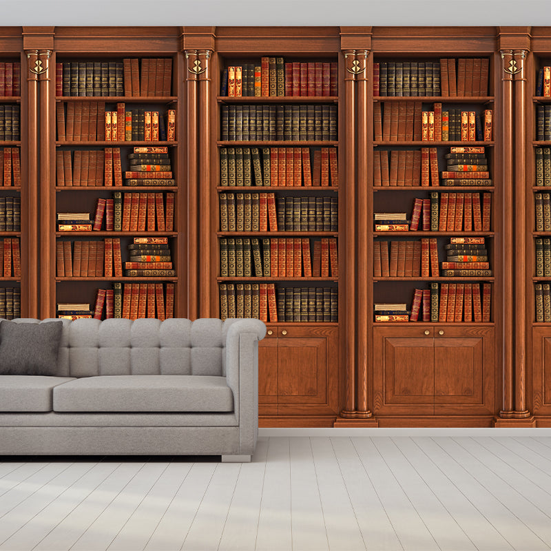 Red Brown Book Cabinet Mural Decal Water-Proof Contemporary Office Wall Art, Size Optional