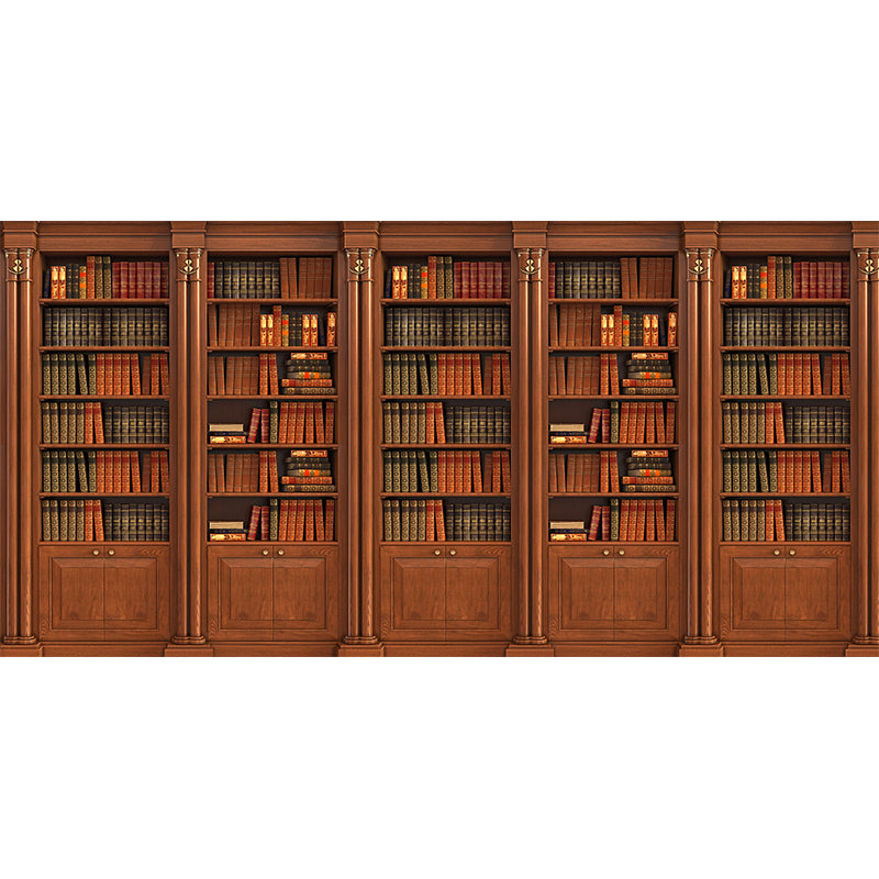Red Brown Book Cabinet Mural Decal Water-Proof Contemporary Office Wall Art, Size Optional