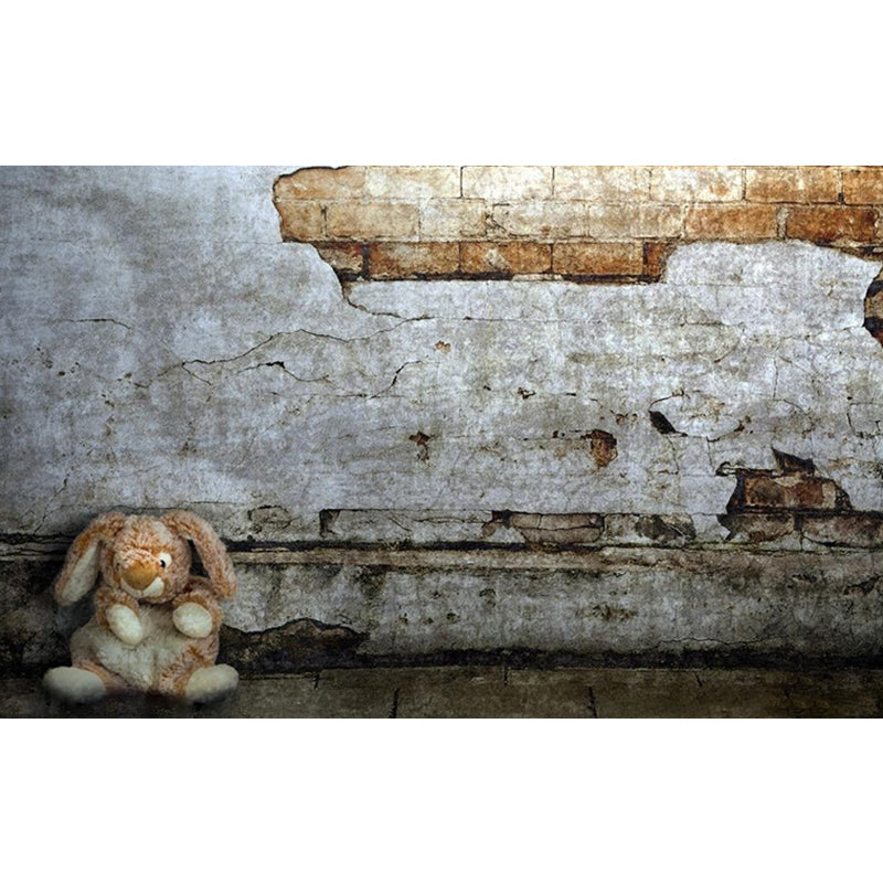 Aged Brick Wall Paper Murals Grey Countryside Wall Decor for Living Room, Custom Made