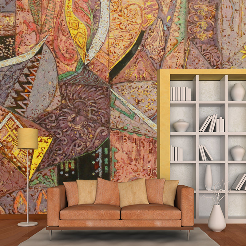 Illustration Geometric Wall Murals Bohemian Style Ethnic Abstract Wall Decor in Brown